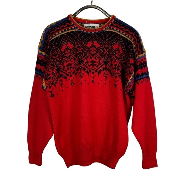 OBERMEYER KILIAN HOLIDAY FAIR ISLE WOOL BLEND PULLOVER CREWNECK SWEATER - Picture 2 of 11